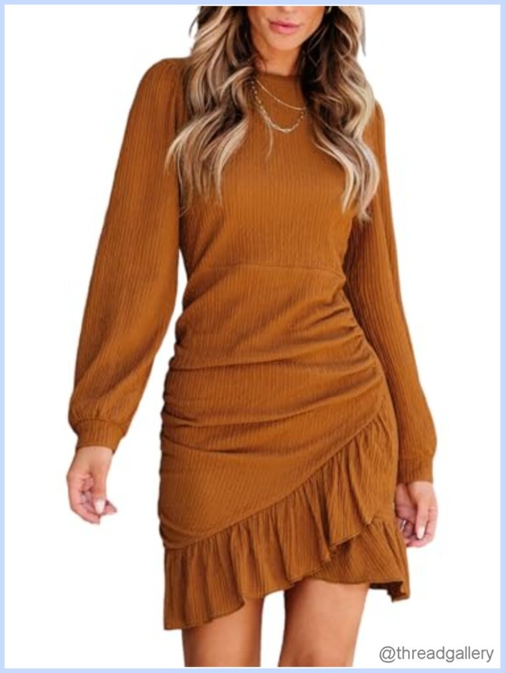 Smocked Ruffle Bodycon Mini Dress Long Sleeve Ruched Party Night Out